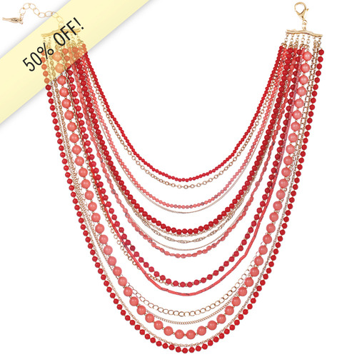 Multi Strand Coral Bib Necklace